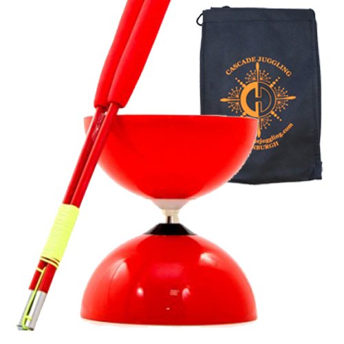 Juggle Dream Cascade Jonglierset, Jumbo Bearing Diabolos, Red Superglass Diablo Sticks und Tasche von Juggle Dream