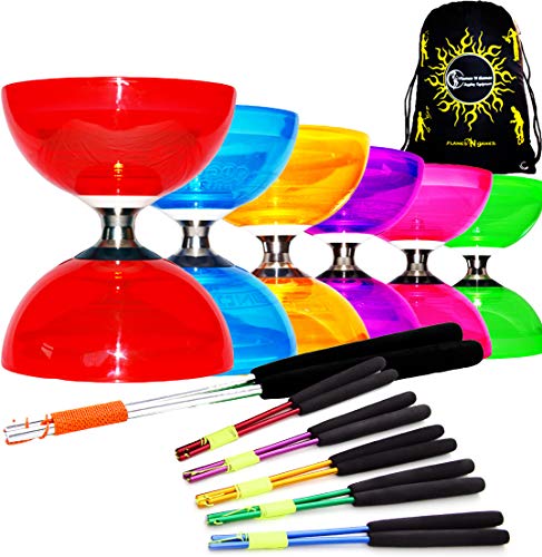 Juggle Dream Diabolo Set Cyclone Quartz II (6 Farben) – Pro Triple Kugellager, Diabolo + Aluminiumstäbe und Schnur + Flames N Games Transporttasche, Rot von Juggle Dream