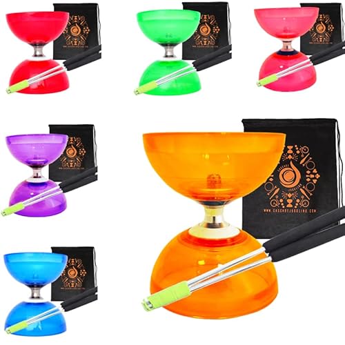 Juggle Dream Quartz Triple Bearing Clutch Diabolo Set with Aluminum 'Metal' Sticks, Diabolo String and Cascade Carry Bag (Orange with Silver Handsticks) von Juggle Dream