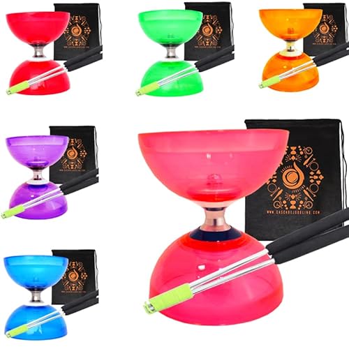 Quartz Triple Bearing Clutch Diabolo Set with Aluminum 'Metal' Sticks, Diabolo String and Cascade Carry Bag (Pink with Silver Handsticks) von Juggle Dream