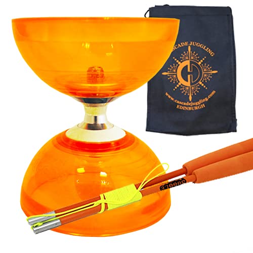 Orange Cyclone Quartz II Triple Bearing Diabolo mit farbigen Superglass Sticks und Tragetasche - Pro Clutch Diablo Set von Juggle Dream