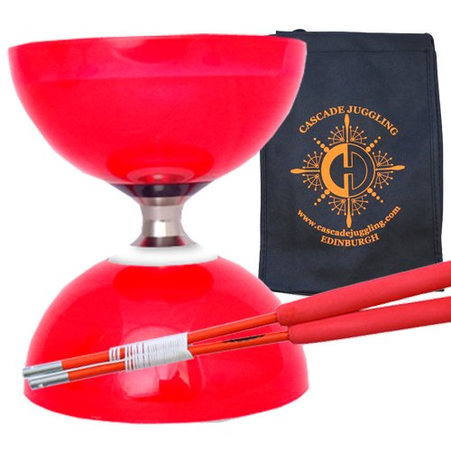 Red Cyclone Quartz II Triple Bearing Diabolo mit farbigen Superglass Sticks und Tragetasche - Pro Clutch Diablo Set von Juggle Dream