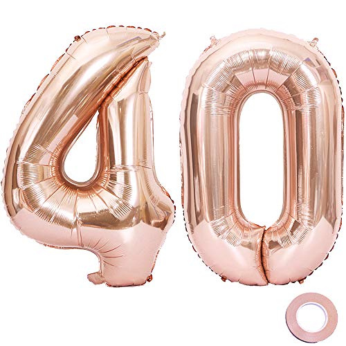 Juland Luftballons 40. Geburtstag XXL Riesen Folienballon Luftballon Zahl 40 Rose Gold Nummer Ballons Große Folienmylar-Ballons 40-Zoll-Riesen-Jumbo-Zahl-Ballons für Geburtstagsfeierdekorationen von Juland