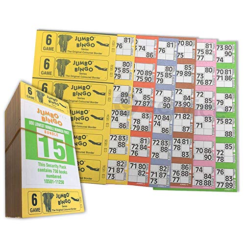 750 BOOKS 6 PAGE GAME STRIPS OF 6 TV JUMBO BINGO TICKET SHEET BIG BOLD NUMBERS von Jumbo Bingo