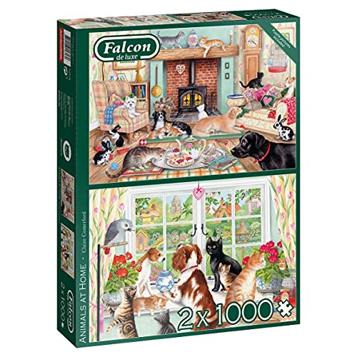 Falcon 11318 at Home-2x1000 Teile de Luxe Cat (Animal) Puzzlespiel, Mehrfarben von Jumbo