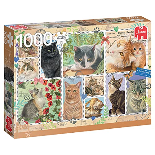 Jumbo 18813 Briefmarken Sammlung Katzen-1000 Teile Cat (Animal) Puzzlespiel, Mehrfarben von Jumbo