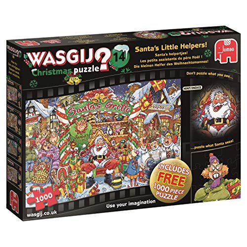 Jumbo 19162 Wasgij Christmas 14 – Der kleine Helfer des Weihnachtsmanns (inklusive 1000-teiligem Puzzle), Mehrfarbig von Jumbo