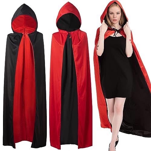 Halloween Kostüm Vampir, JunD Halloween Vampir Umhang Mit Kapuzen Schwarz Rot Wendbar, Vampir Umhang für Erwachsene und Kinder, Vampir Kostüm für Halloween Party Cosplay (150cm) von JunD