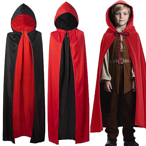 JunD Halloween Kostüm Vampir, Halloween Vampir Umhang Mit Kapuzen Schwarz Rot Wendbar, Vampir Umhang für Erwachsene und Kinder, Vampir Kostüm für Halloween Party Cosplay (80cm) von JunD