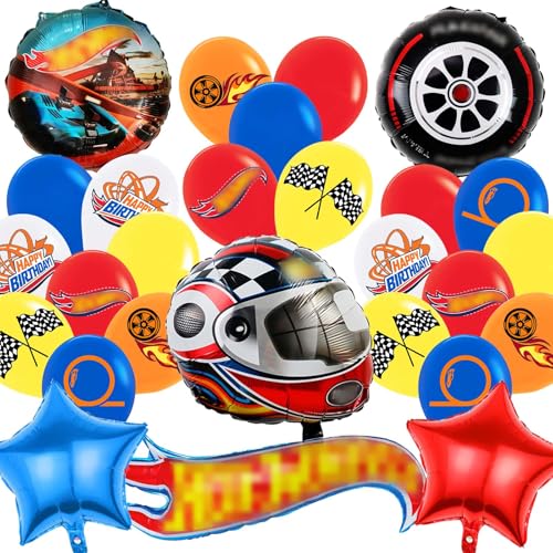 Auto Geburtstagsdeko, 27pcs Hot whees Luftballons, Hot whees Geburtstagsdeko, Rennwagen Folienballons, Hot Whels Partydeko, Car Foilballoons für Kinder Geburtstag Party Dekoration von JunMallko