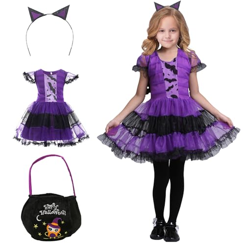 JunMallko Halloween Kostüm Kinder Fledermaus Mädchen, Fledermaus Kinderkostüm, Fledermaus Kostüm Kinder, Hexe Cosplay Kostüm Tutu Kleid Set für Kinder, Cosplay Zubehör für Kinder von JunMallko