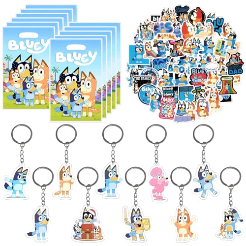 JunMallko Bluey Party Mitgebsel Set, 70 Stk Bluey Kindergeburtstag Party Mitgebsel Set, 10 Geschenktüten + 10 Schlüsselanhänger + 50 Aufkleber für Kinder Packs mit mehreren Elementen für Kinder JunMallko Bluey Party Mitgebsel Set, 70 Stk Bluey Kindergeburtstag Party Mitgebsel Set, 10 Geschenktüten + 10 Schlüsselanhänger + 50 Aufkleber für Kinder Packs mit mehreren Elementen für Kinder von JunMallko