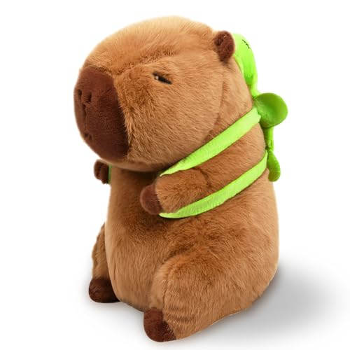 JunMallko Capybara Plüschtier, 23cm Capybara Kuscheltier, Niedlichen Capybara Plushie, Capybara Plüsch Kissen, Capybara Puppen mit Schildkröten Rucksack Geburtstagsgeschenk für Kinder von JunMallko