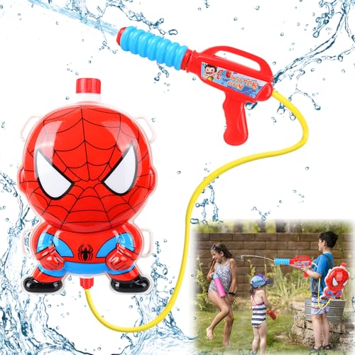 Wasserpistolen mit Tankrucksack für Kinder, Spiderman Wasserpistolen 1300ml, Wasserspritzpistole Kinder Großer Kapazität - Reichweite 10M, Spiderman Sommer Spielzeug für Garten Pool Party, Strand von JunMallko