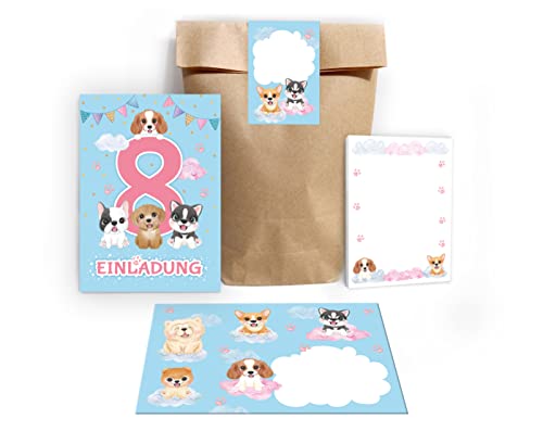 12 Einladungskarten zum 8. Kindergeburtstag Einladung zum achten Geburtstag Mädchen Hunde incl. 12 Umschläge, 12 Tüten/Natur, 12 Aufkleber, 12 Blöcke 12 Einladungskarten zum 8. Kindergeburtstag Einladung zum achten Geburtstag Mädchen Hunde incl. 12 Umschläge, 12 Tüten/Natur, 12 Aufkleber, 12 Blöcke von Junapack