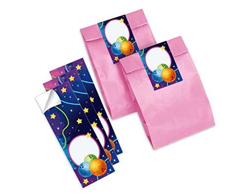 12 Geschenktüten (rosa) + 12 Aufkleber Bowling Bowling-Party für Mitgebsel Gastgeschenk beim Kindergeburtstag Jungen Mädchen von Junapack