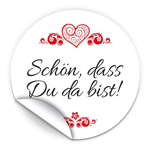 25 Aufkleber SCHÖN, DASS DU DA BIST Etiketten für Gastgeschenke BZW. Mitgebsel bei Hochzeit Taufe Geburtstag Jubiläum (4,5 cm rund) von Junapack