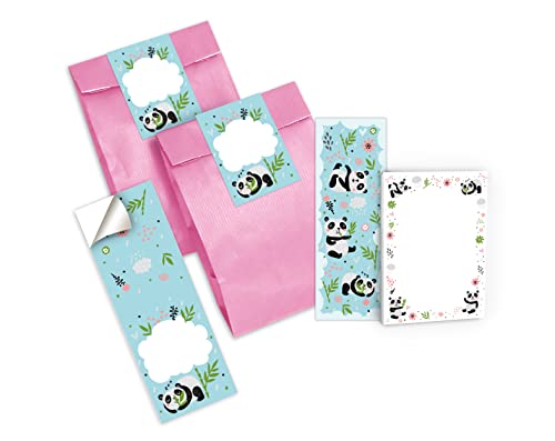 6 Lesezeichen + 6 Mini-Notizblöcke + 6 Geschenktüten (rosa) + 6 Aufkleber Panda Mitgebsel Gastgeschenk beim Kindergeburtstag Mädchen Jungen von Junapack