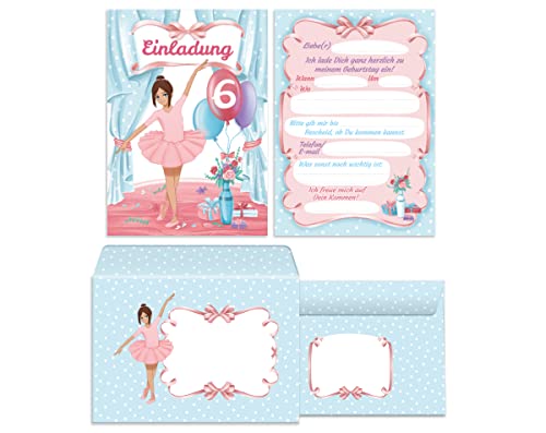 Junapack 12 Einladungskarten incl. 12 Umschläge zum 6. Kindergeburtstag sechste Geburtstag Mädchen Ballerina von Junapack