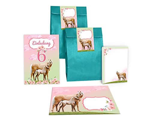 Junapack 12 Einladungskarten zum 6. Kindergeburtstag sechste Geburtstag Mädchen Pferd mit Fohlen incl. 12 Umschläge, 12 Tüten/Petrol, 12 Aufkleber, 12 Blöcke Junapack 12 Einladungskarten zum 6. Kindergeburtstag sechste Geburtstag Mädchen Pferd mit Fohlen incl. 12 Umschläge, 12 Tüten/Petrol, 12 Aufkleber, 12 Blöcke von Junapack
