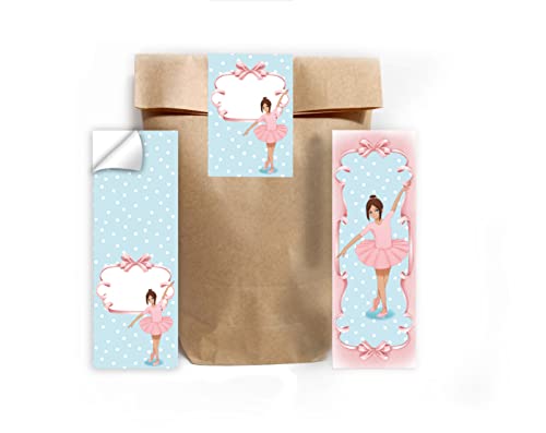 Junapack 12 Lesezeichen + 12 Geschenktüten (Natur) + 12 Aufkleber Ballerina Mitgebsel Gastgeschenk beim Kindergeburtstag Mädchen von Junapack