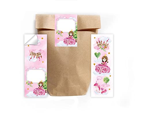 Junapack 12 Lesezeichen + 12 Geschenktüten (Natur) + 12 Aufkleber Prinzessin Mitgebsel Gastgeschenk beim Kindergeburtstag Mädchen von Junapack