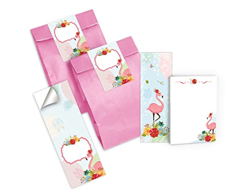 Junapack 6 Lesezeichen + 6 Mini-Notizblöcke + 6 Geschenktüten (rosa) + 6 Aufkleber Flamingo Mitgebsel Gastgeschenk beim Kindergeburtstag Mädchen von Junapack