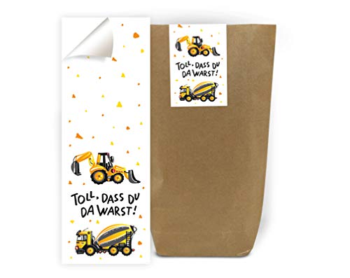 10 Geschenktüten + 10 Aufkleber Baustelle Bagger Party-Tüten für Mitgebsel Gastgeschenke beim Geburtstag Kindergeburtstag Jungen Geschenkverpackung von Junaversum