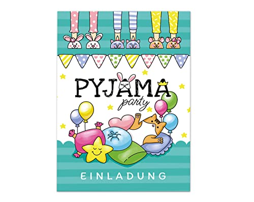 12 Einladungskarten zum Kindergeburtstag Einladungen zur Pyjamaparty Pyjama-Party Übernachtungsparty Lesenacht-Party für Mädchen und Jungen von Junaversum