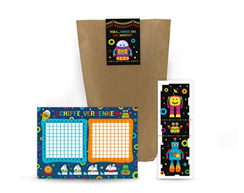 16 Schiffe versenken + 16 Lesezeichen + 16 Geschenktüten + 16 Aufkleber Roboter Mitgebsel Gastgeschenk beim Geburtstag Kindergeburtstag Mädchen Jungen 16 Schiffe versenken + 16 Lesezeichen + 16 Geschenktüten + 16 Aufkleber Roboter Mitgebsel Gastgeschenk beim Geburtstag Kindergeburtstag Mädchen Jungen von Junaversum