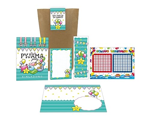 6 Einladungskarten zum Kindergeburtstag Einladungen zur Übernachtungsparty Pyjama-Party Lesenacht-Party incl. 6 Umschläge, 6 Tüten, 6 Aufkleber, 6 Lesezeichen, 6 Blöcke, 6 Schiffe versenken 6 Einladungskarten zum Kindergeburtstag Einladungen zur Übernachtungsparty Pyjama-Party Lesenacht-Party incl. 6 Umschläge, 6 Tüten, 6 Aufkleber, 6 Lesezeichen, 6 Blöcke, 6 Schiffe versenken von Junaversum