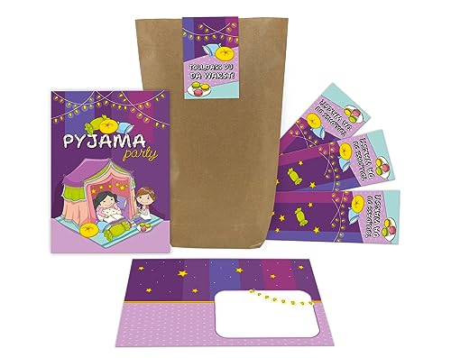 6 Einladungskarten zum Kindergeburtstag Einladungen zur Übernachtungsparty Pyjamaparty Pyjama-Party Lesenacht-Party incl. 6 Umschläge, 6 Tüten, 6 Aufkleber für Mädchen und Jungen 6 Einladungskarten zum Kindergeburtstag Einladungen zur Übernachtungsparty Pyjamaparty Pyjama-Party Lesenacht-Party incl. 6 Umschläge, 6 Tüten, 6 Aufkleber für Mädchen und Jungen von Junaversum