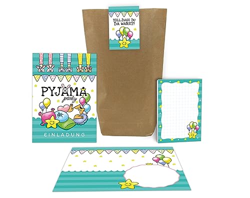Junaversum 6 Einladungskarten zum Kindergeburtstag Einladungen zur Pyjamaparty Pyjama-Party Übernachtungsparty Lesenacht-Party incl. 6 Umschläge, 6 Tüten, 6 Aufkleber, 6 Blöcke Junaversum 6 Einladungskarten zum Kindergeburtstag Einladungen zur Pyjamaparty Pyjama-Party Übernachtungsparty Lesenacht-Party incl. 6 Umschläge, 6 Tüten, 6 Aufkleber, 6 Blöcke von Junaversum