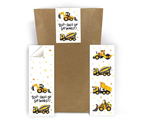 Junaversum 6 Lesezeichen + 6 Geschenktüten + 6 Aufkleber Baustelle Bagger Mitgebsel Gastgeschenk beim Geburtstag Kindergeburtstag Taufe Hochzeit von Junaversum