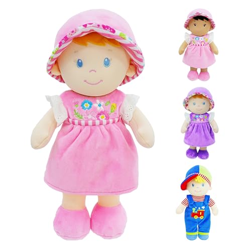 June Garden 30,5 cm Soft Dolly Emilia – gefüllte weiche Babypuppe Geschenk für 1 2 3 Jahre alte Mädchen – rosa Kleid von June Garden