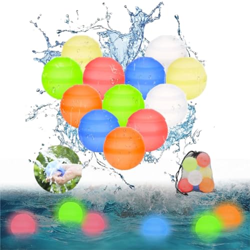 Junerain 12Stück Wiederverwendbare Wasserballons die im Dunkeln leuchten selbstdichtende schnell befüllbare Wasserballons Sommer Wasserspielzeug Strandbälle Silikon Wasserballons für Kinder von Junerain
