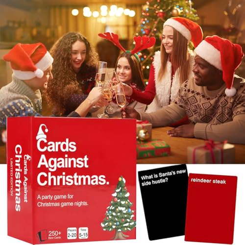 Junerain Cards Against Christmas Partyspiel, 250+ Fragekarten, Erweiterungsset, Brettspiel, lustiges Familienspiel for den Weihnachtsspielabend von Junerain