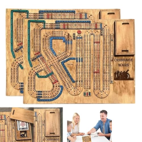 Junerain Cribbage Wars Brettspiel, Cribbage War Spiel, Cribbage Brettspiel 2024 Neues Cribbage Brett aus Holz mit integriertem Aufbewahrungsfach für Cribbage Pegs, Cribbage Games Brettspiel von Junerain