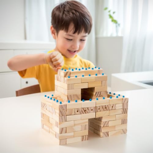 Junerain Holzbaustein-Set für Kinder, Kleinkind-Holzblock, Montessori-Lernspielzeug, großer Holzblock, Stapelziegel, Burgeinheit, Blockspielzeug für Kinder im Alter von 2 3 4 5 6 8 Jahren von Junerain