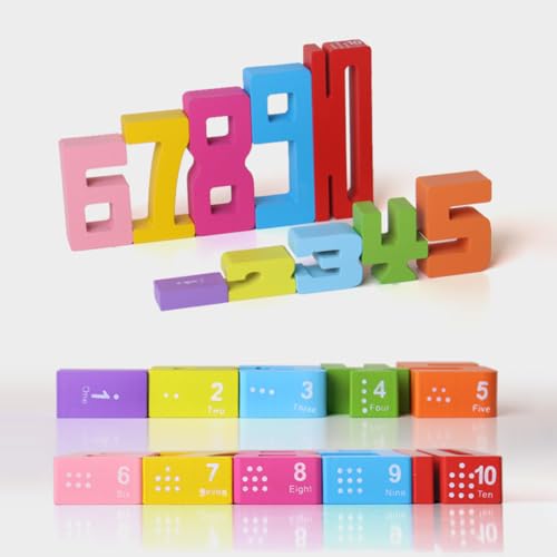 Junerain Inspirierte Holz Zahlenblöcke Montessori Spielzeuge for Kinder Holz Zahlenbausteine Puzzle Mathematik Stapel Zählspielzeug Bildungs Spielzeug for Kleinkinder im Vorschulalter von Junerain