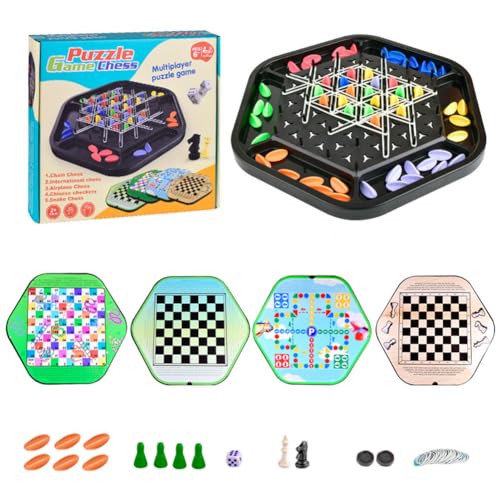 Junerain Ketten-Dreieck-Schachspiel, 5-in-1, multifunktionales chinesisches Damespiel, Triggle-Gummiband-Strategiespiel, Lernspielzeug for Kinder und Erwachsene von Junerain