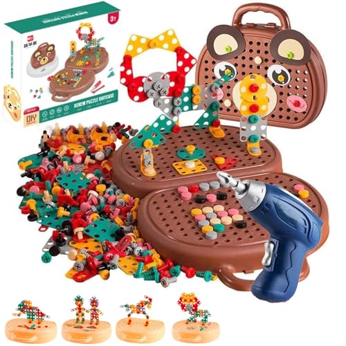 Junerain Magische Montessori Spielzeugkiste mit Bohrmaschine, Magic Montessori Play Toolbox, 2024 Kreativitäts Werkzeugkasten Mosaik Puzzle Spielzeug Kreativ Geschenke Kinder 3 4 5 6 Jahre von Junerain