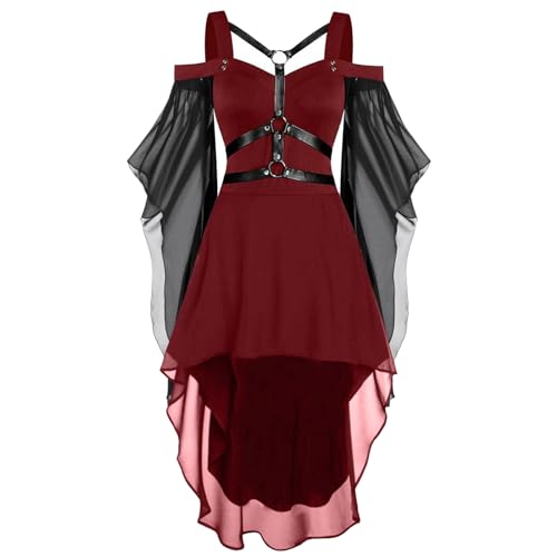 Cosplay-Kostüme Für Erwachsene Für Frauen Gothic-Stil, Vintage-Midikleid, Croset, langes Flare-Ärmel-Partykleid in A-Linie (Wine, M) von Junhasgood