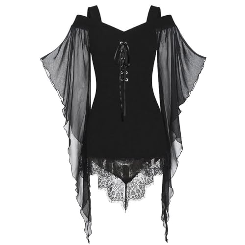 Cosplay Kostüme Für Männer Attentäter T Shirt Tops Plus Damen Bluse Gothic Spitze Nähte Trägerlose Tops Unregelmäßige Spitze Nähte Träger Tops (Black, M) von Junhasgood