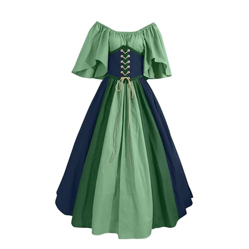 Junhasgood Chiaki Nanami Cosplay Kostüm Retro-Stil, einfarbig, Trompetenärmel, langes Prinzessinnenkleid (Blue, L) von Junhasgood