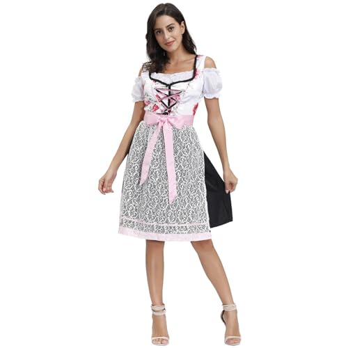 Junhasgood Damen Deutsch Bayerisches Nationales Partykleid Bierkleid Show Oktoberfestkleid Kleid Cosplay-Kostüm-Anime (Pink, M) von Junhasgood