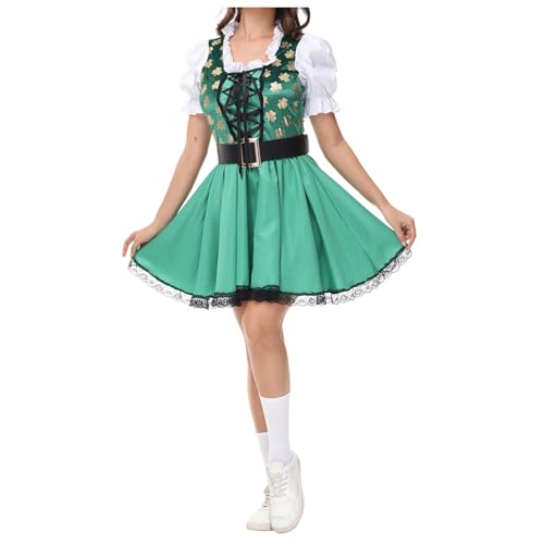 Junhasgood Damen Oktoberfest Cocktailpartykleid Kleid COS Overalls Gürtelkleid Cosplay Anime Kostüme Für Frauen (Green, M) von Junhasgood