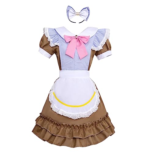 Junhasgood Damen Oktoberfestrock mit Schürze, Puffärmel, kurzärmliges Kleid Cosplay Anime Kostüme Für Frauen (Brown, L) von Junhasgood