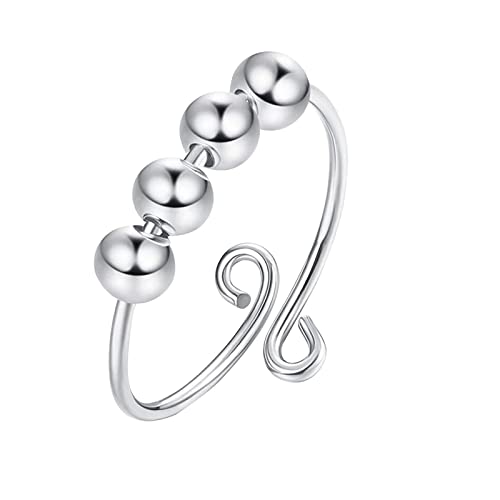 Junhasgood Dreiringe für Angst Ring-Spule Verstellbarer Finger für Frauen Einzelringe Ringbuch Mit 4 Ringen (Silver, One Size) von Junhasgood