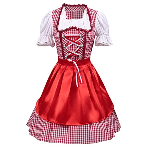 Junhasgood Frauen 2PC Kostüm 1PC Kleid + 1PC Schürze Oktoberfest Fat People's Traditionelle Folk Stil Bier Kleid Neferpitou-Cosplay-Kostüm (Red, S) von Junhasgood